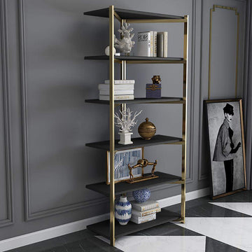 Contemporary Corner Shelf with Metal Frame-Bookcases & Bookshelves,Furniture,Office Furniture